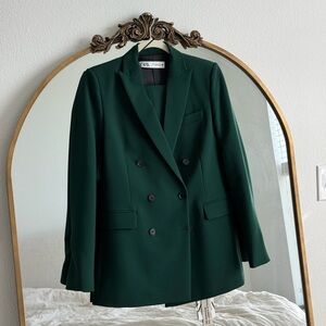 Zara Green Tailored Double Breasted Blazer